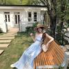 Blue Plaid Lace Suspender Dress Women's Summer Dopamine Bright Wear Seaside Vacation Beach Sunset Dress