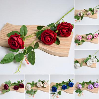 Artificial Rose Flower 3 Heads Full Blooming Fake Silk Roses Bouquet with Stem