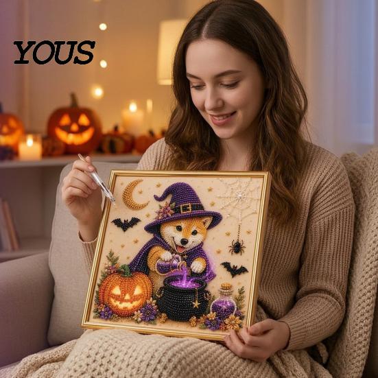 Stress Relief Craft for Adults Halloween Faux Pearl Painting Kit, Puppy Ghost 3D Art Unique Handmade Gift Idea Beginners, Home Wall Decor, DIY