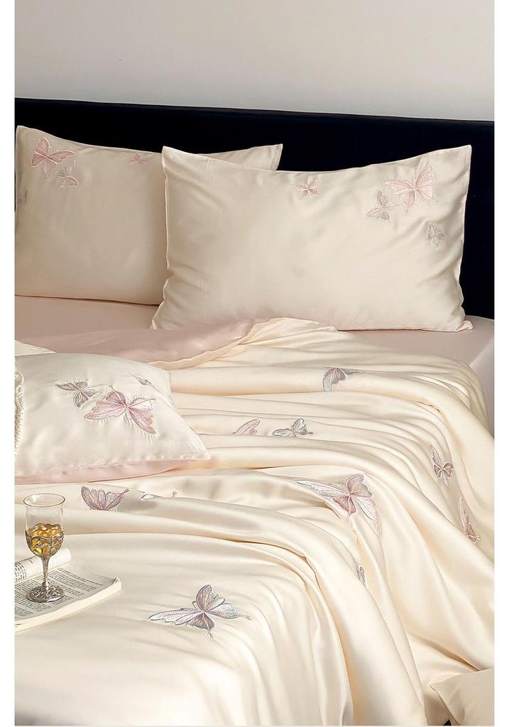 Silky Smooth 60s Lyocell Tencel Embroidered Bedding Set - Machine Washable Duvet Cover and Bed Sheet