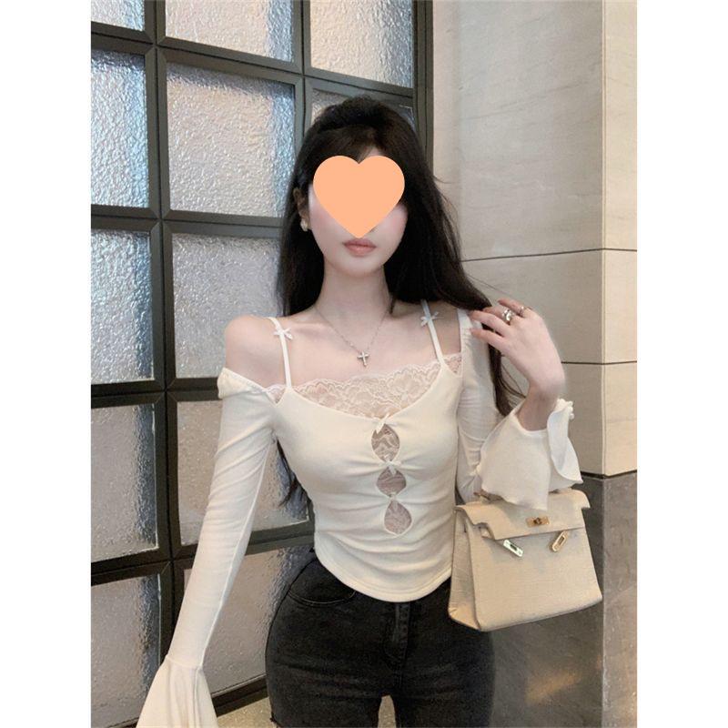 Lace Patchwork Long Sleeve Slim Fit T-shirt - Trendy Autumn/Winter Women's Fashion