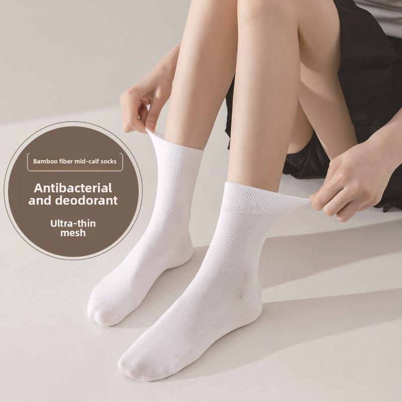 5 Pairs of Female Spring and Summer Mesh Breathable Sweat Absorbing Antibacterial Tube Socks