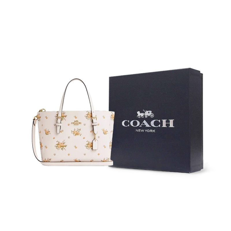 Coach Molly 25 Blumenmuster Kieselsteinleder Tragetasche Damen Tragetaschen Weiß CAL44-IMCAH