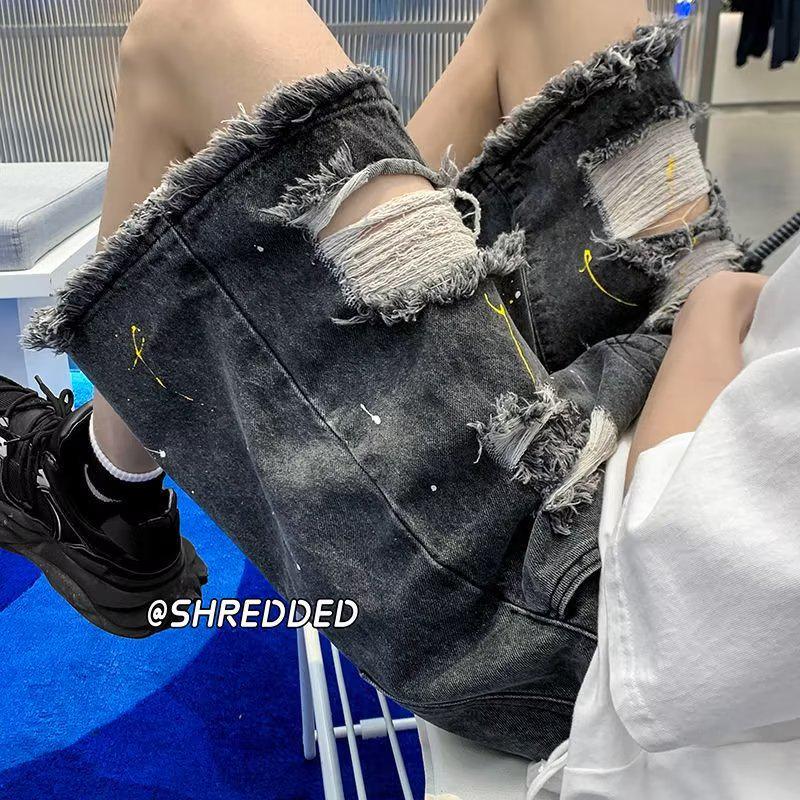 

Чоловічі літні вільні рвані джинси-шорти з шароварами 2XL чорний