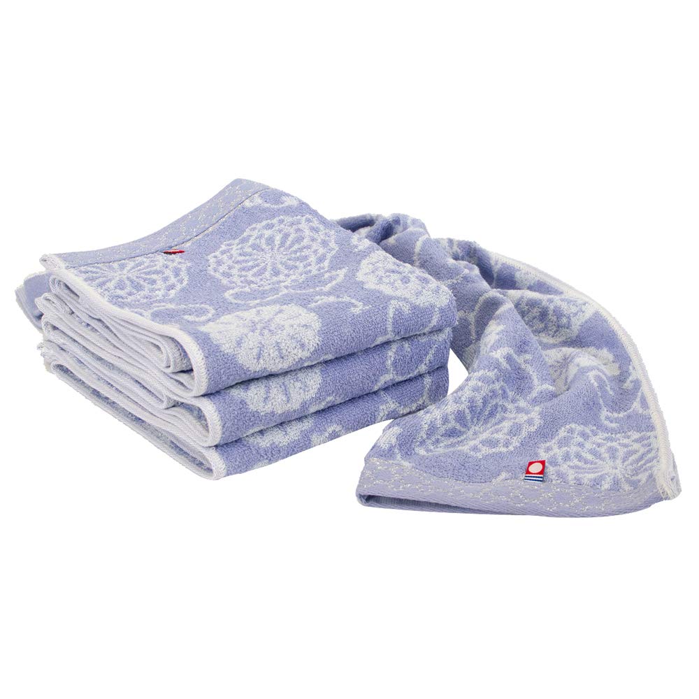 

Imabari Certified Thin Face Set of Made in Japan Towels, 4, 100% Cotton, (Small Pattern/Blue)