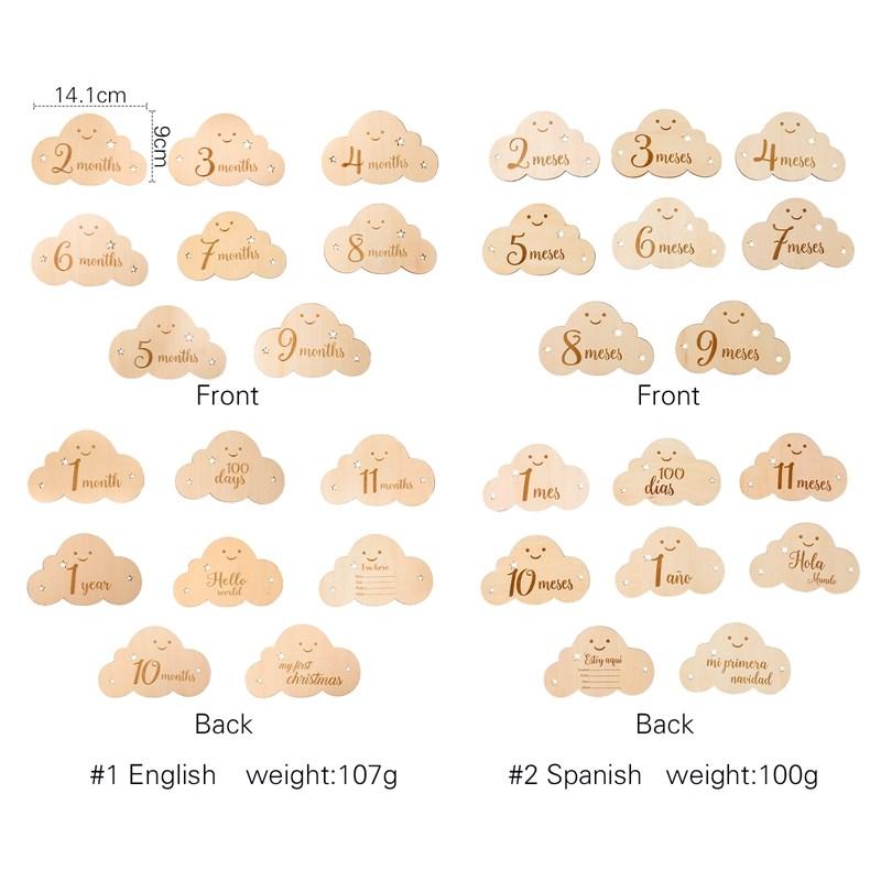 8-teiliges Set Holz Baby Meilensteinkarten Für Neugeborene Niedliche Wolkenform Fotografie Requisiten Zubehör Monatskarten Aufkleber Neugeborene Geschenke