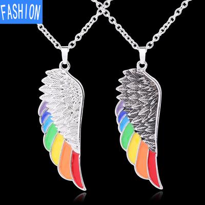 Modne skrzydła anioła ze stali nierdzewnej wisiorek naszyjnik z kapiącą olejem tęczowe siedem czakr dla mężczyzn i kobiet