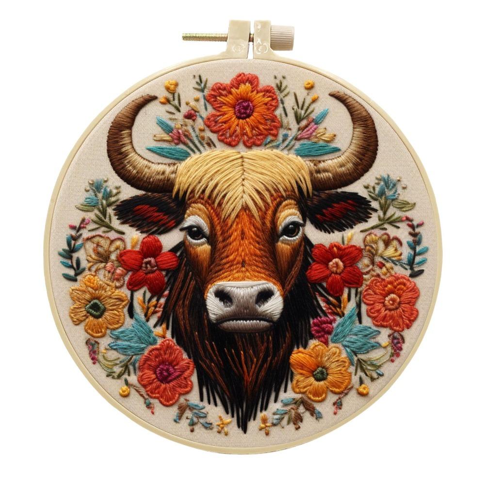 1 Stück Tier Kuh Muster Stickerei DIY Stoff Bastelset, Kreatives Handwerk Nähset
