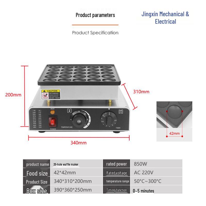 Stainless Steel Mini Pancake & Dorayaki Maker - 25-Hole Waffle Machine