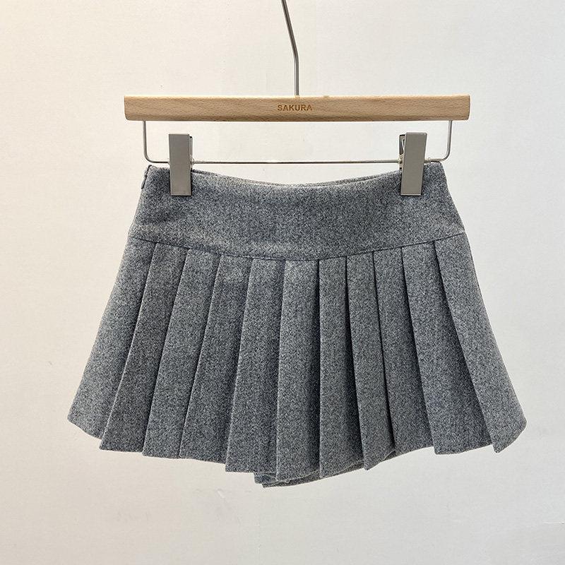 2026 Autumn Women's Anti-Exposure A-Line Pleated Woolen High-Waisted Skirt