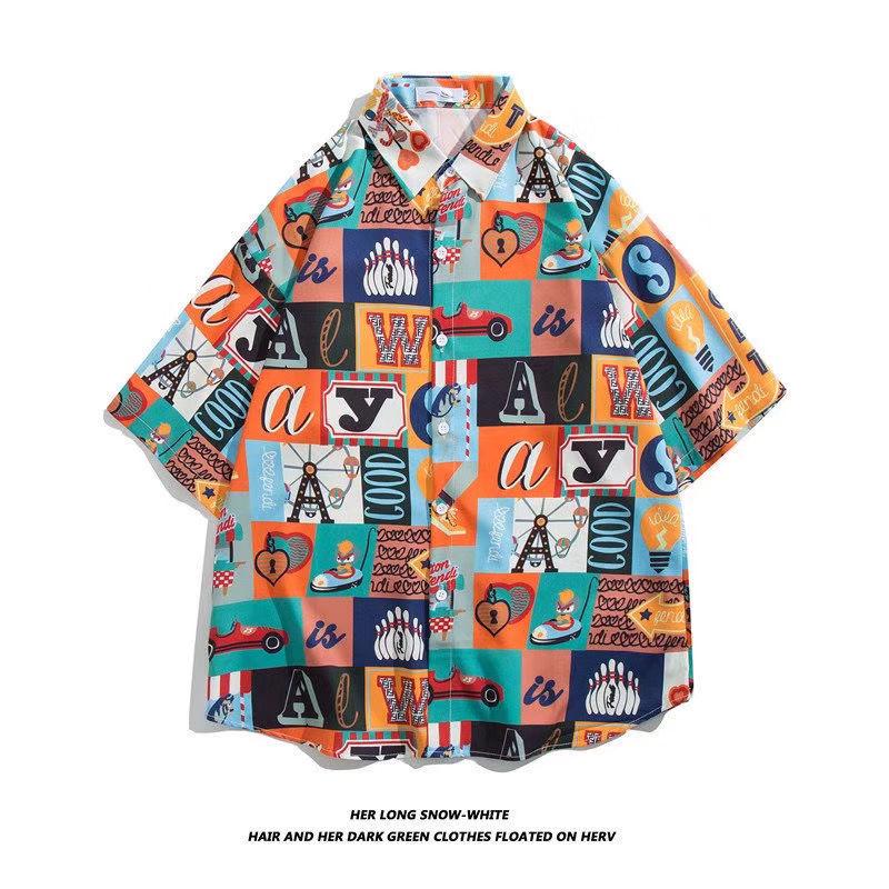 Handsome Pirate King Luffy Graffiti Short Sleeve Men's Trendy Loose Summer Shirt