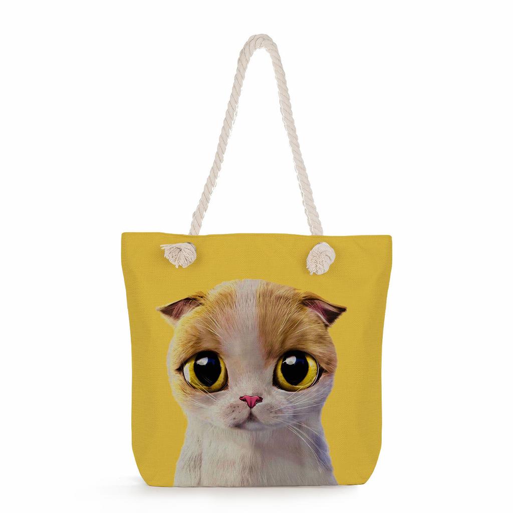 Multifunctional Cute Cat Printed Thick Rope Shoulder Beach Bag Casual Large Capacity Handbag 7608 KTB