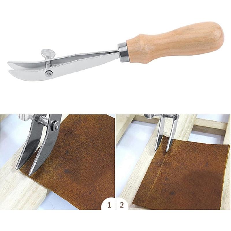Leather Edging Creaser Tool with Wood Handle Leather Craft Scriber Marking Tool Adjustable Leather Creaser Working Tool