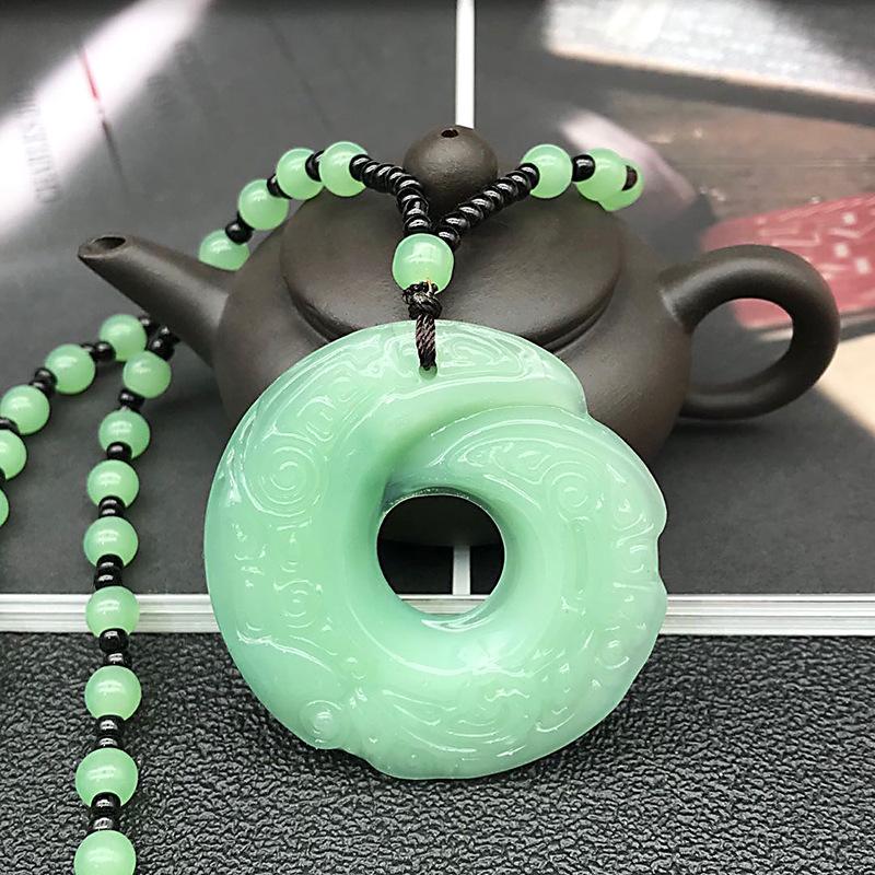 Retro Double-sided Twisting Chain Glass Men's and Women's Imitation Jade Pendant Reincarnation Necklace Fashionable