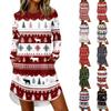 Women's Trendy Casual Christmas Print Long Sleeve Neck Dress for Holiday Party
