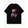 White Oversized T Shirt With Colorful Dripping Paint Bear Print For Casual Wear