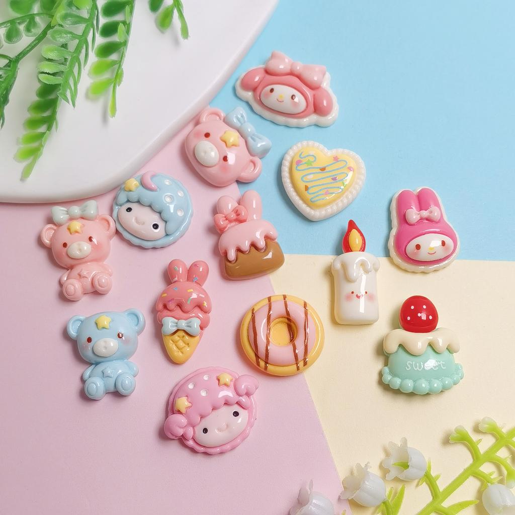 100 Pieces Sweet Cartoon Animals Bear Rabbit Cabochons Flatback Embellishments Charms for DIY Jewelry Craft Accessories