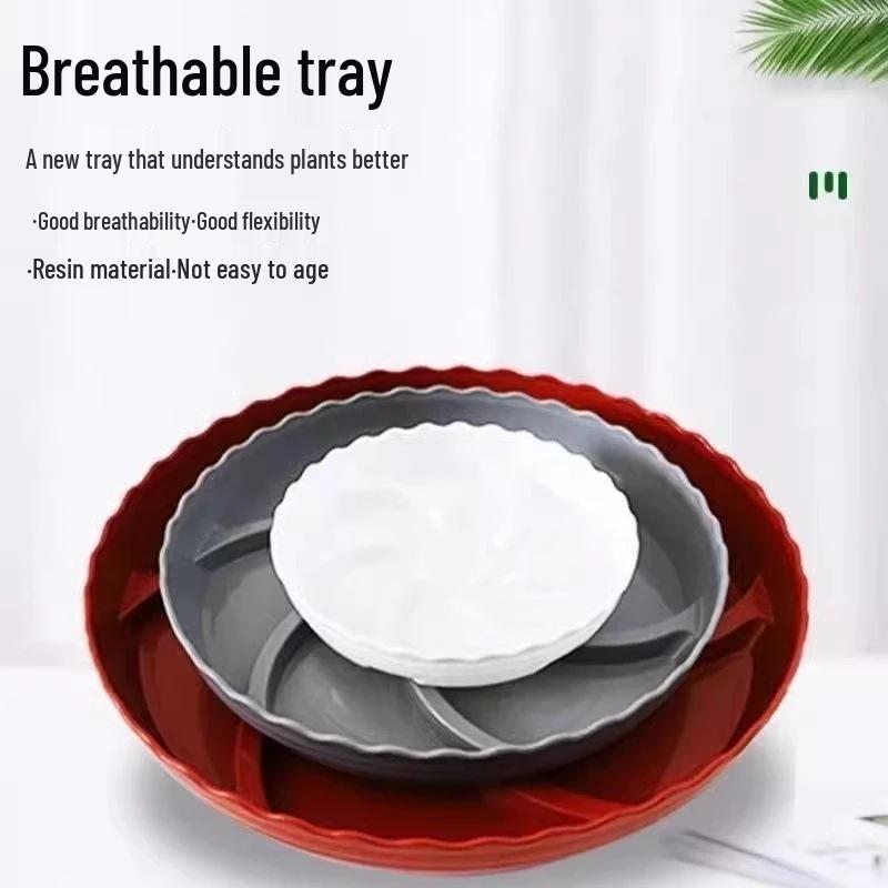 Anti-Root Rot Grooved Plastic Pot Tray with Thick Wavy Edge