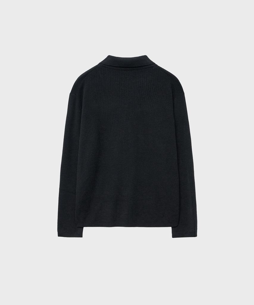NOIRER Layered V-Neck Polo Knit (Black)