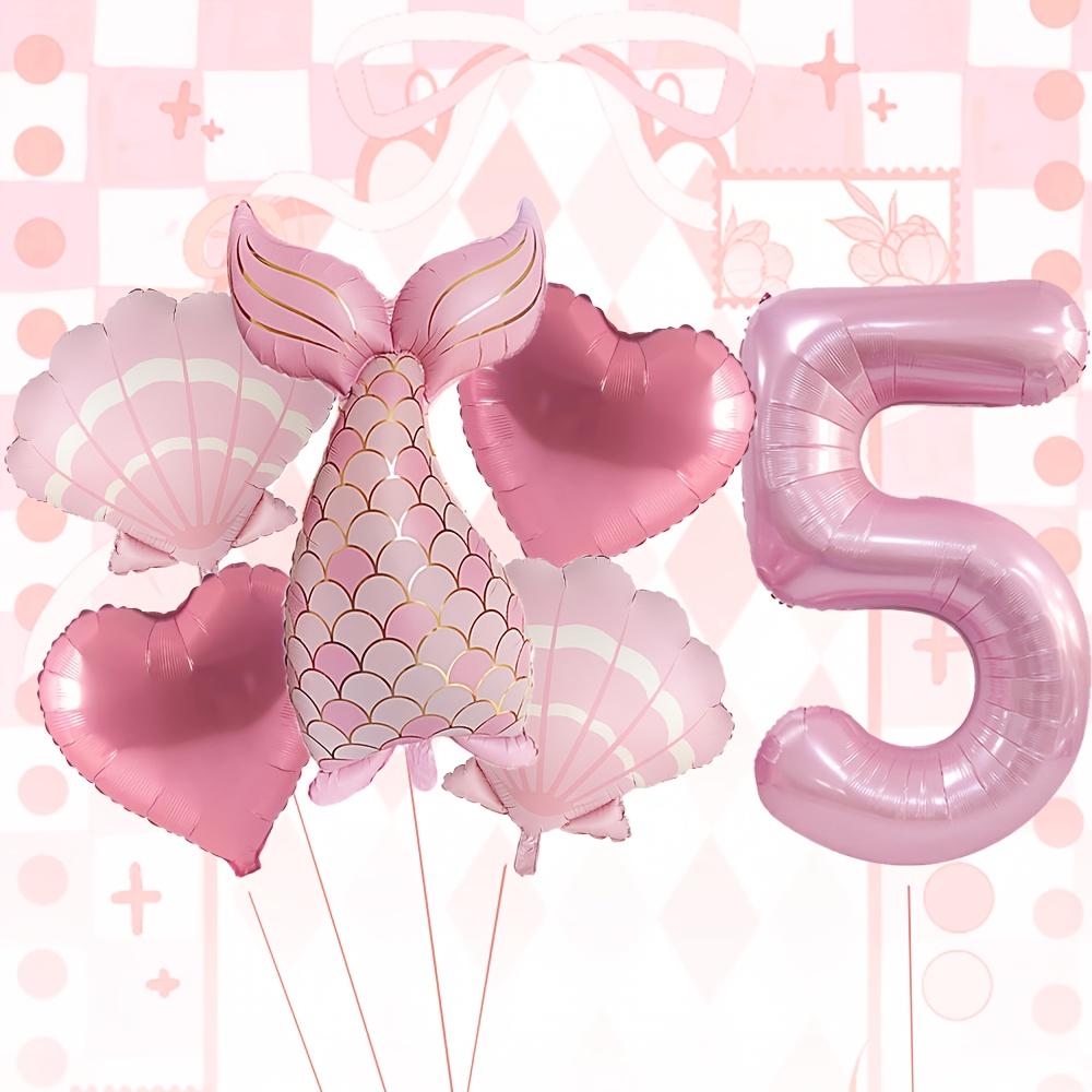 6 Stück Rosa Meerjungfrauschwanz-Ballon 32 Zoll Zahl 1-9 Ballon Meerjungfrauen-Themenballons Prinzessinnen-Geburtstagsparty-Dekorationen