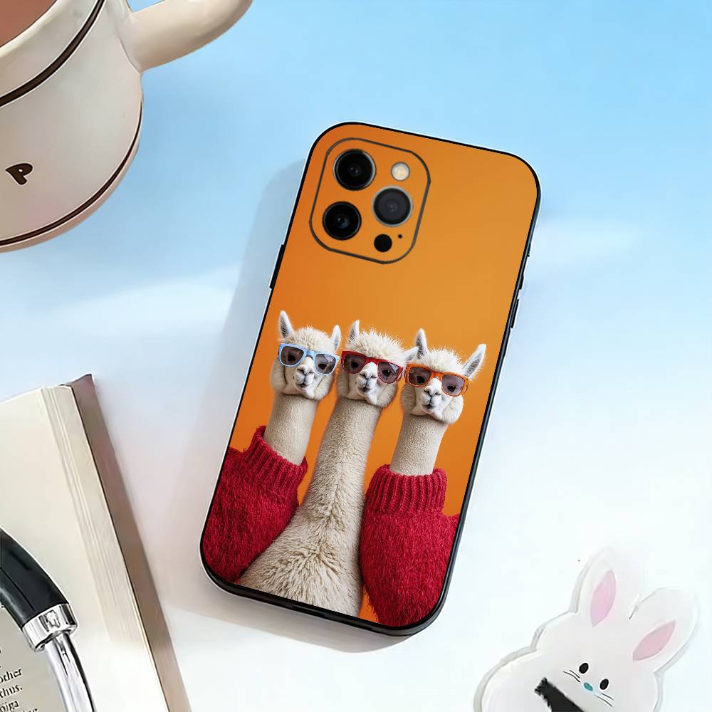 D-Słodka Alpaka Etui Na Telefon Dla iPhone 17, 16,15,14,13,12,11 Plus,Pro Max, Inne Miękkie Czarne Pokrowce