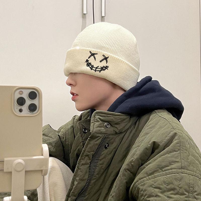 Autumn and winter new XX grimace expression embroidery knitted hat men and women college style couple wool warm hat cold hat
