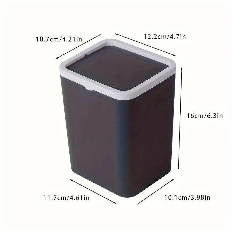 1pc Mini Square Storage Bin With Lid, Plastic Desktop Trash Can, Compact Home Desk Wastebasket With Flip Top, Small Garbage Cont