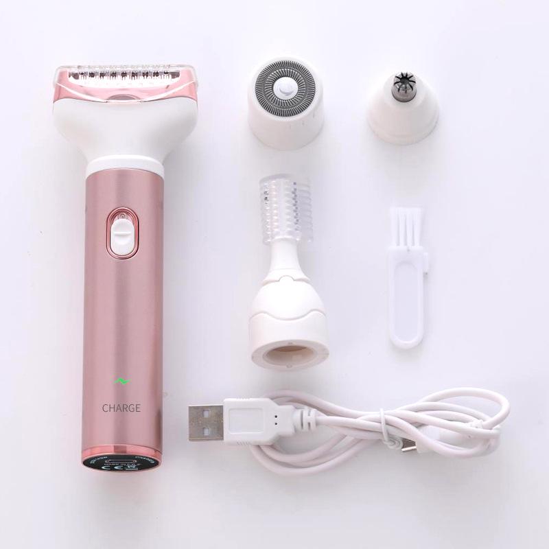 4-in-1 Women's Electric Shaver with USB Charging - Eyebrow Trimmer, Hair Removal for Sideburns, Underarms, Legs, and Bikini Area