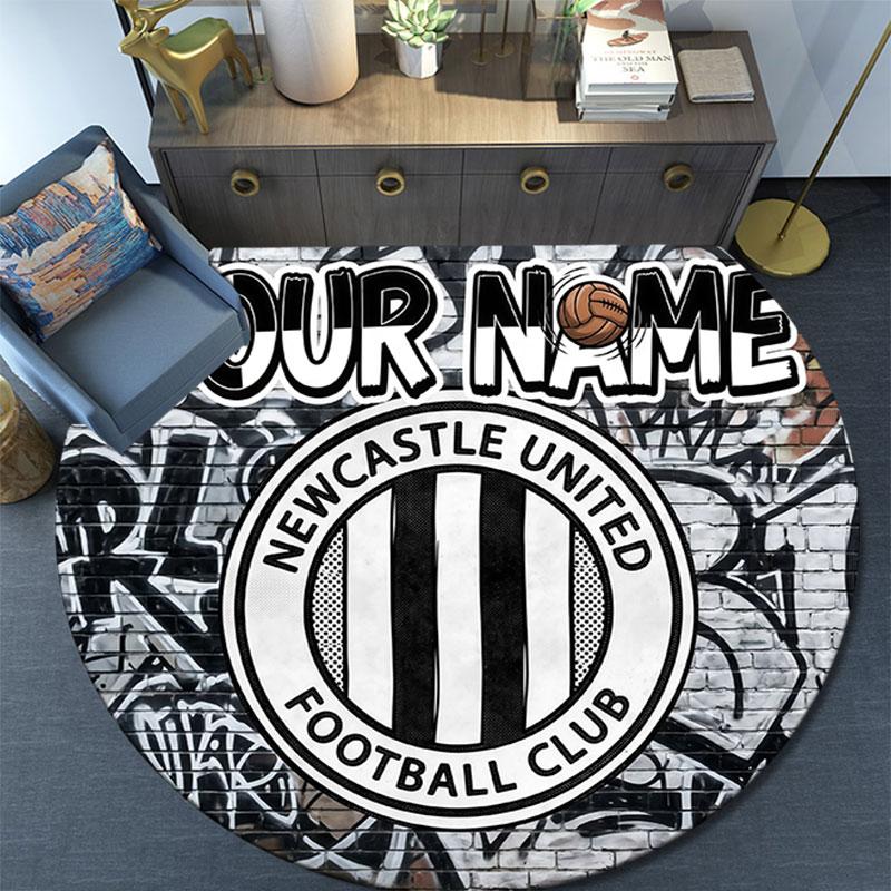 Custom Name,Newcastle United FC pattern round rug,Carpet Rug for Living Room Bedroom Playroom ,Non-slip Floor Mat,Holiday Gifts and Birthday Gifts.