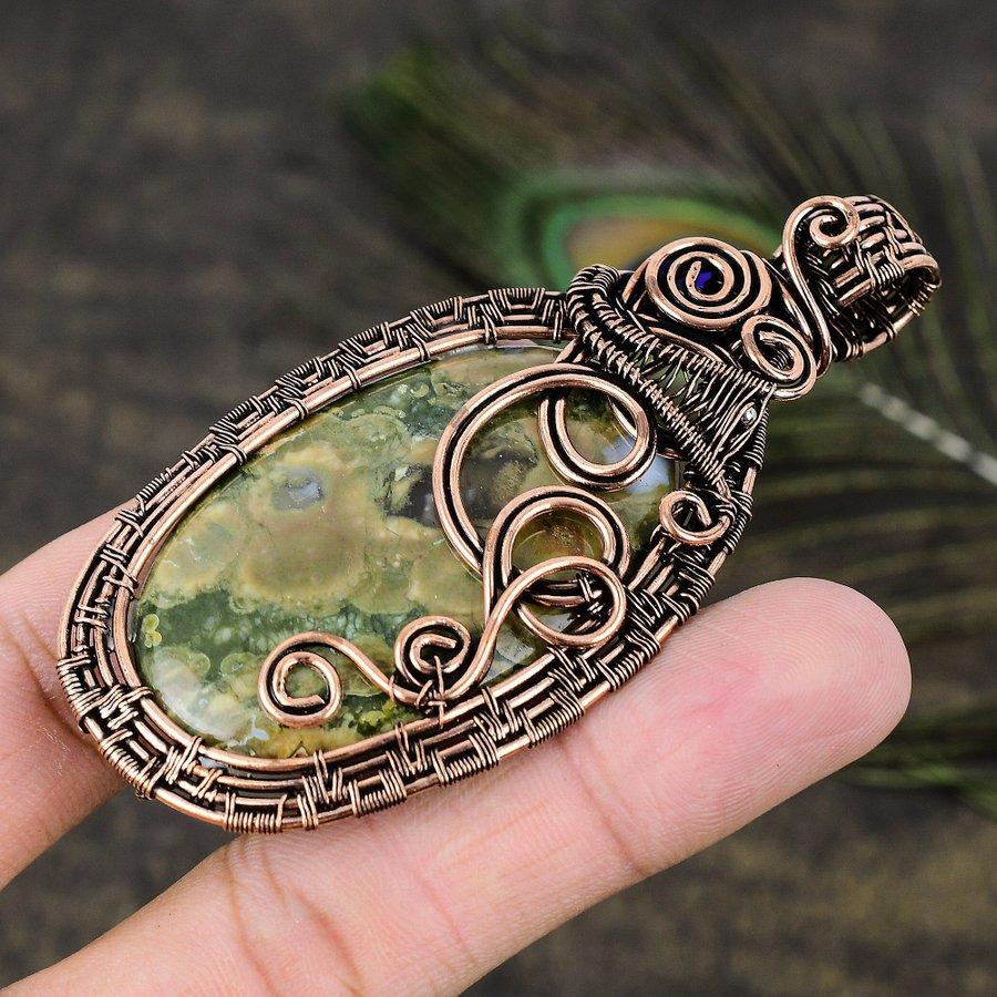 Natural Rainforest Jasper Gemstone Copper Wire Wrap Gift Pendant 3.47 l5F02