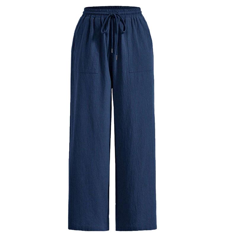 Solid Color Urban Casual Elastic Waist Straight Leg Pants Multi Color Casual Wide Leg Trousers