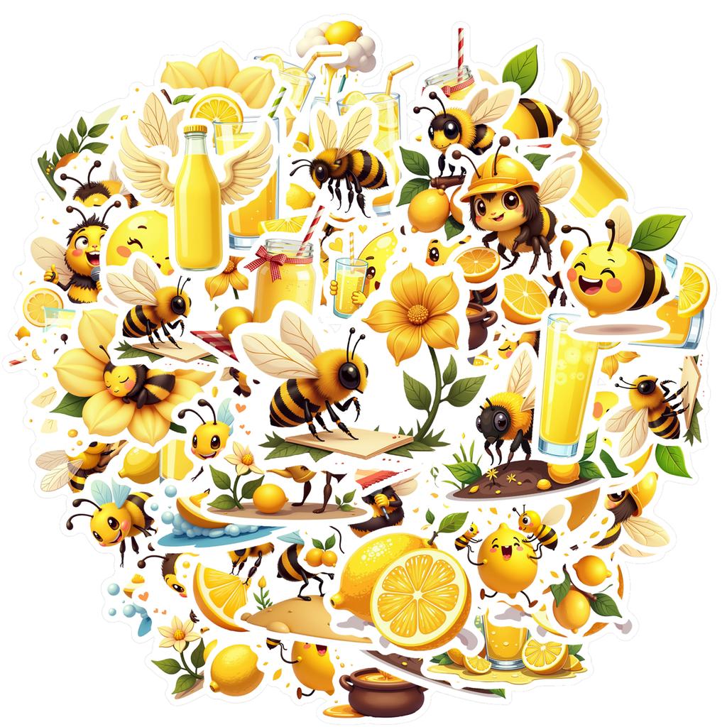 35pcs Cartoon Bee Stickers Playful Lemon Animal Stickers Stationery Stickers For Guitar DIY Bicycle Skateboard Laptop Luggage