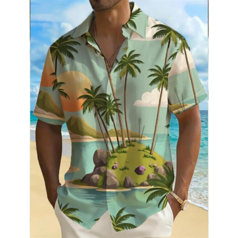 Мужская цветная рубашка с коротким рукавом и пуговицами  Тропический рай M
