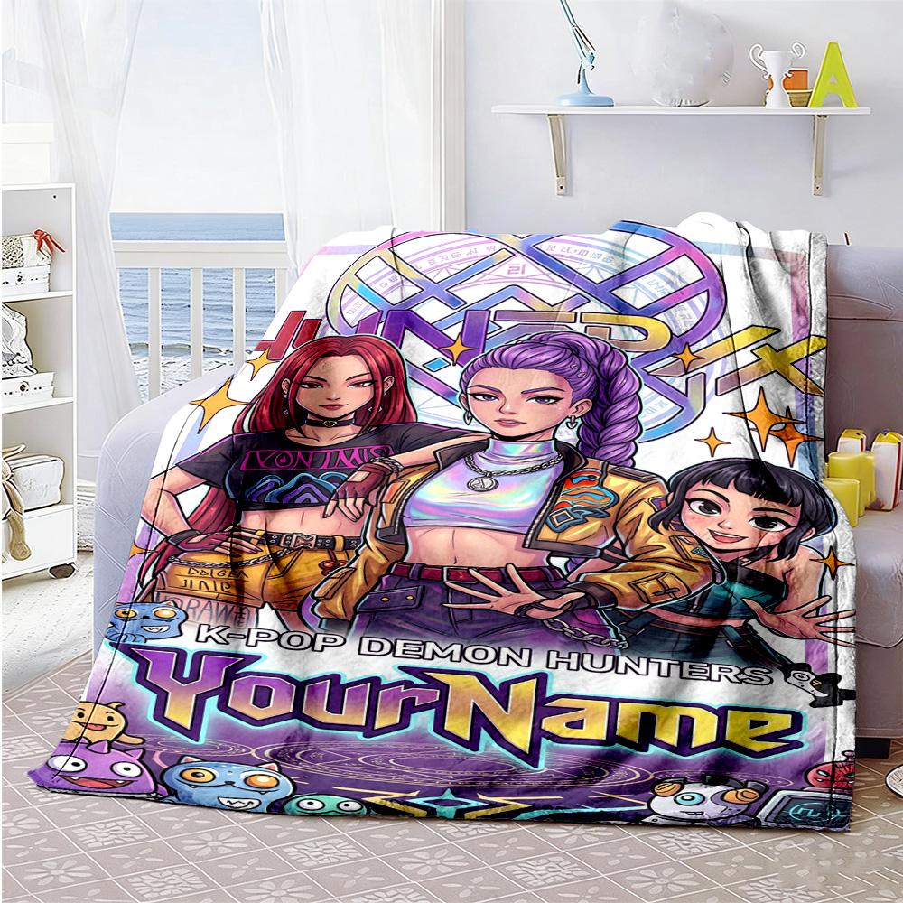 Demon Hunter Girls Customize Text Blanket Cozy Customizable Blanket Soft Warm Cozy Throw For Sofa Bedding Living Room Nap Four Seasons Universal