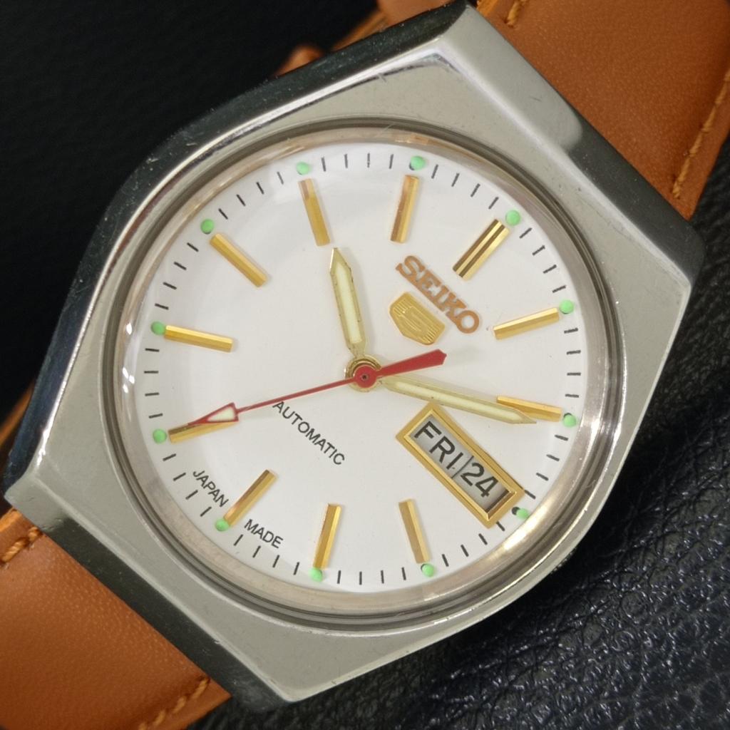 VINTAGE SEIKO 5 AUTOMATIC 6309A JAPAN MENS WHITE COLOR DIAL WATCH A702635-1 R209-a702635