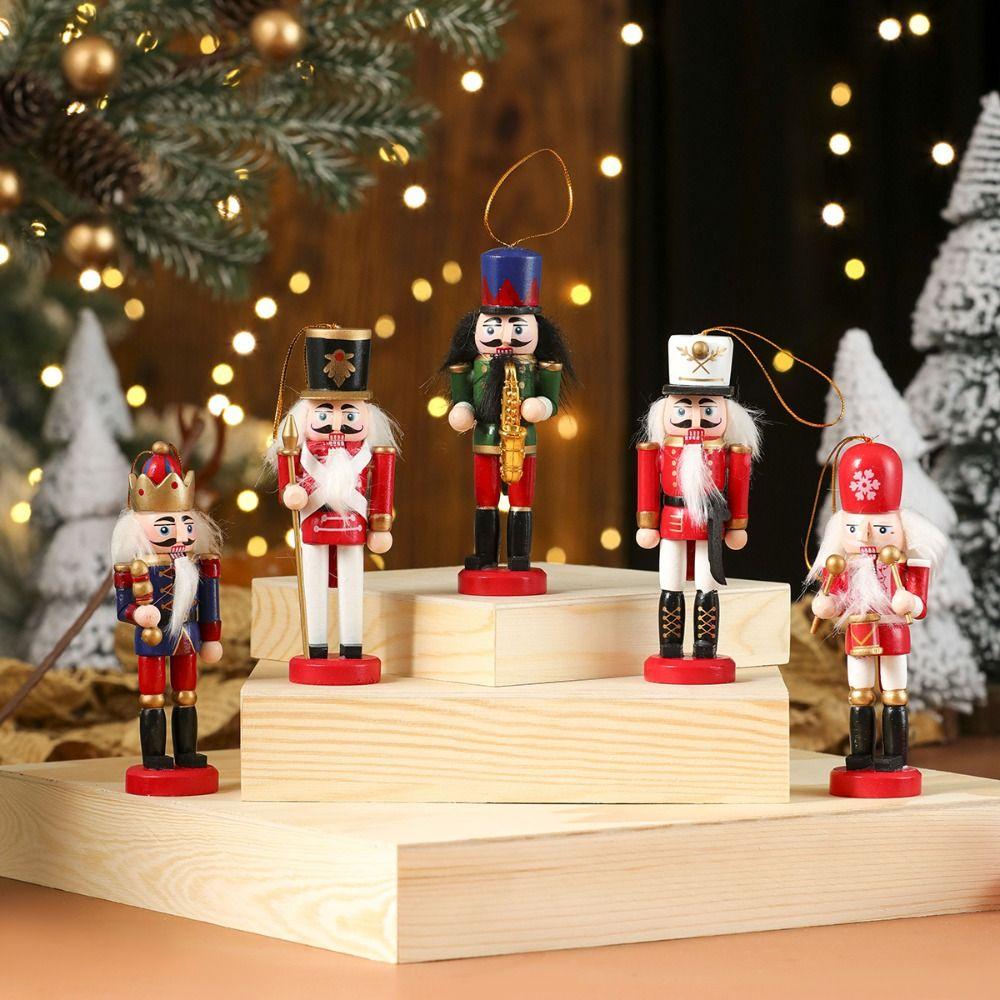3/4/5Pcs Colorful Soldier Puppet Pendant Painted Nutcracker Doll Nutcracker Puppet  Desktop Decor