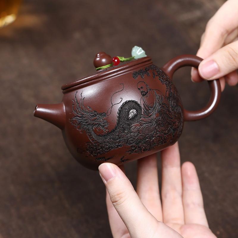 

230ml Elegant Yixing Purple Clay Teapots Handmade Arhat Large Caliber Pot Raw Ore Purple Mud Tea Brewing Kettle Zisha Tea Set