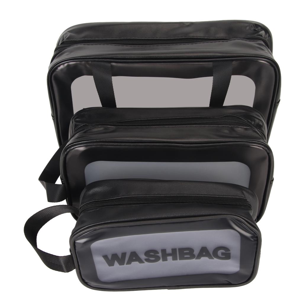 3pcs PVC Makeup Bag Multifunction Waterpeoof Lightweight Transparent Portable Cosmetic Bag for Men Women Black