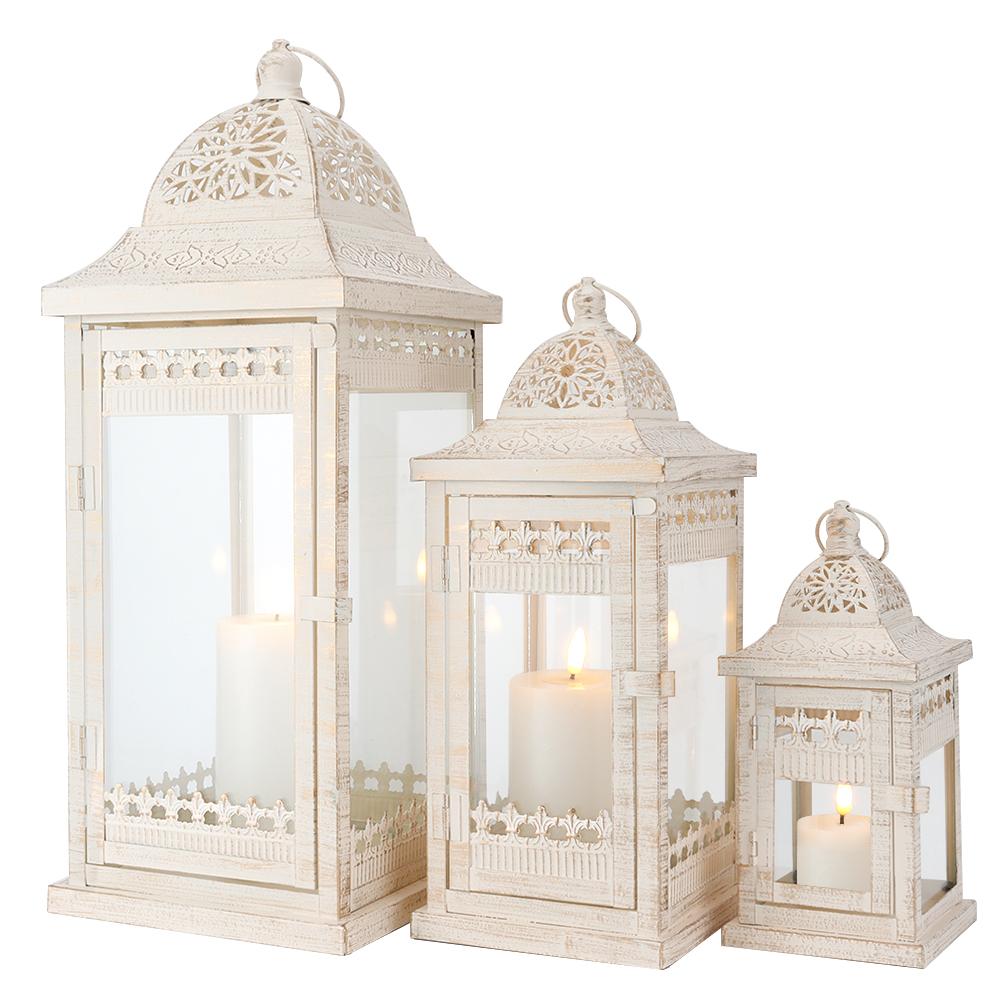 Set of 3 Vintage Candle Lantern Metal Iron Candle Lantern Empty Candle Holders for Wedding Decoration