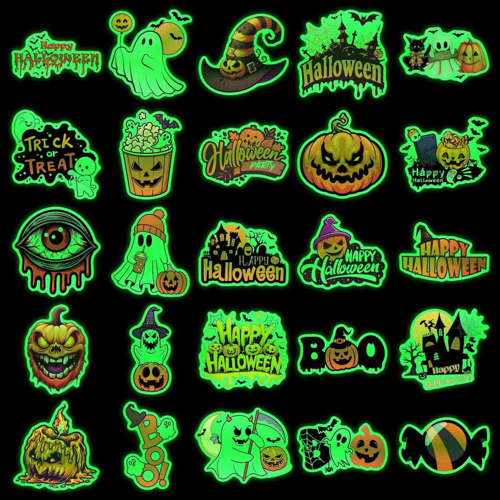 50 Halloween Classic Decoration Stickers: Funny, Waterproof for Suitcases, Speakers, Desktops