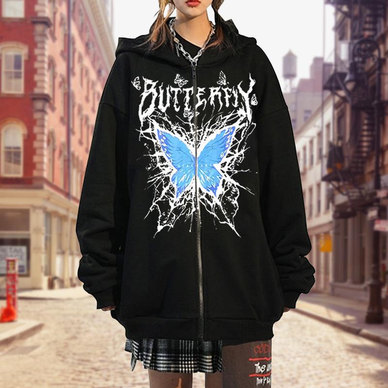 2023 Gothic Unisex Butterfly Skull Hoodie, Oversized Harajuku Style Sweatshirt for Couples