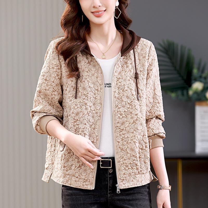 Women's Spring 2024 Fashionable Chinese Jacquard Hooded Jacket