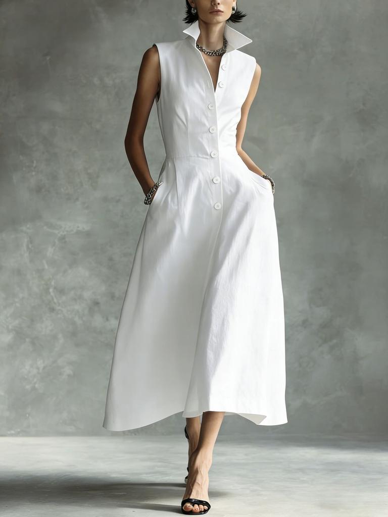 Europa und die Vereinigten Staaten 2026 Sommer neue Mode lässig Stehkragen Temperament Trend Stil Knopfkleid