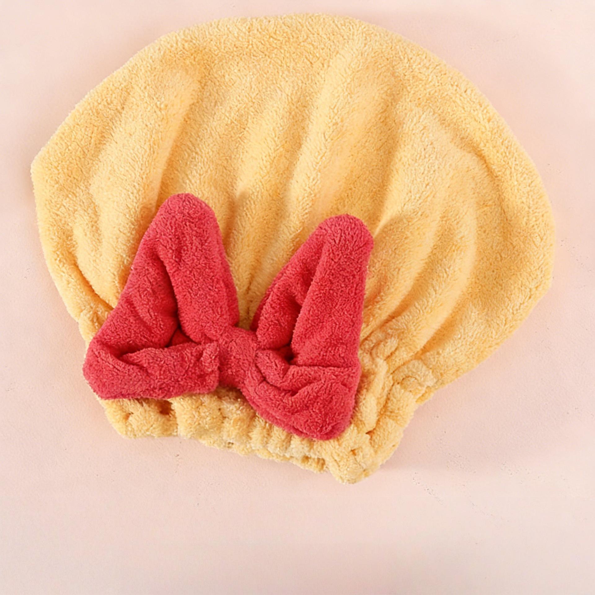 Super Absorbent Quick-Drying Hair Cap with Bow - Cute Towel Headscarf for Women 27x30 cm