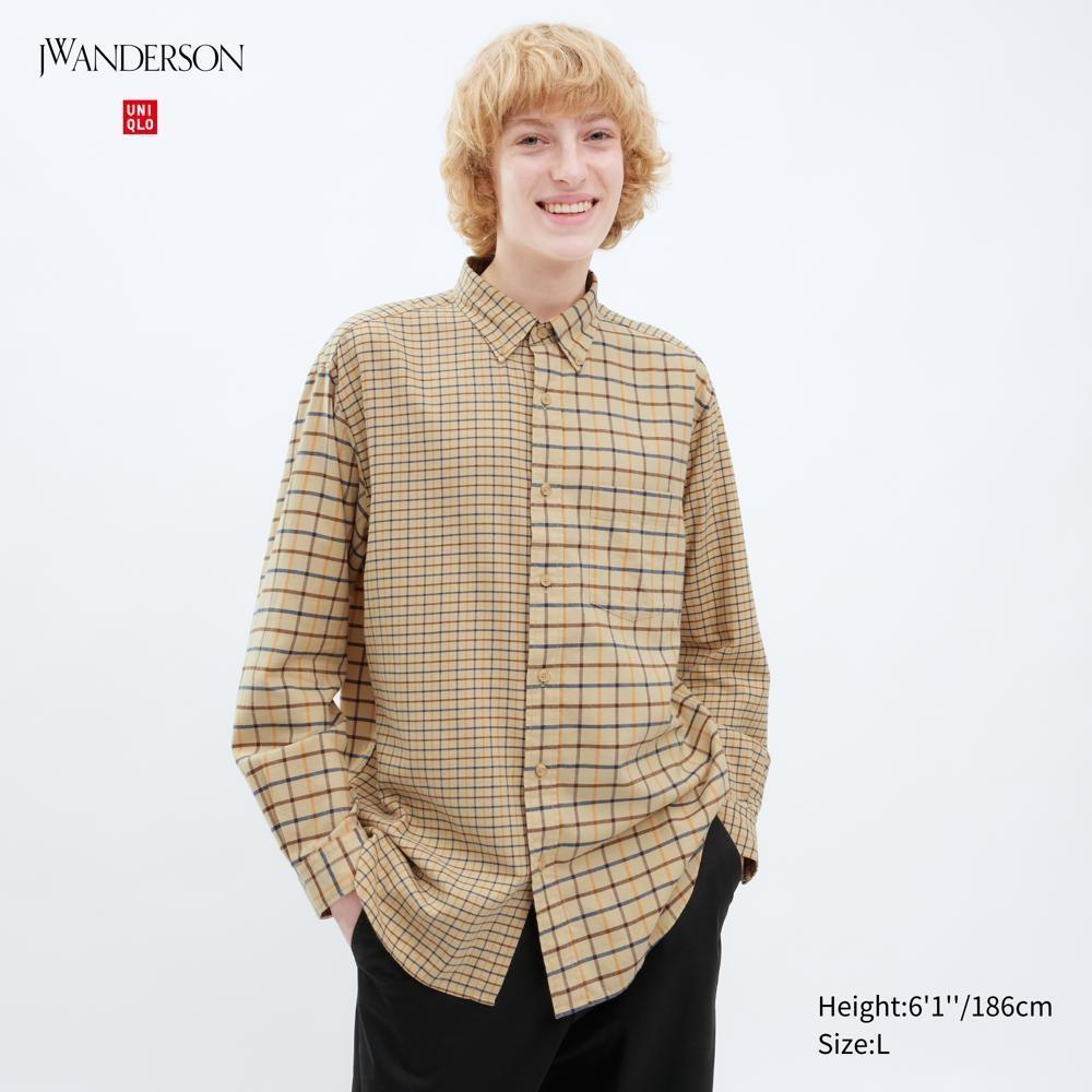 

Фланелевая рубашка в клетку UNIQLO с длинными рукавами и воротником на пуговицах