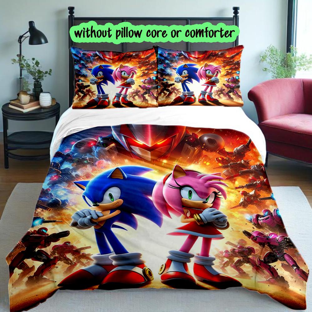 3pcs Sonic Bedding Set for All Season Use, Cozy Printed Bedclothes Suitable For Bedroom Ideal Birthday Gift for Family