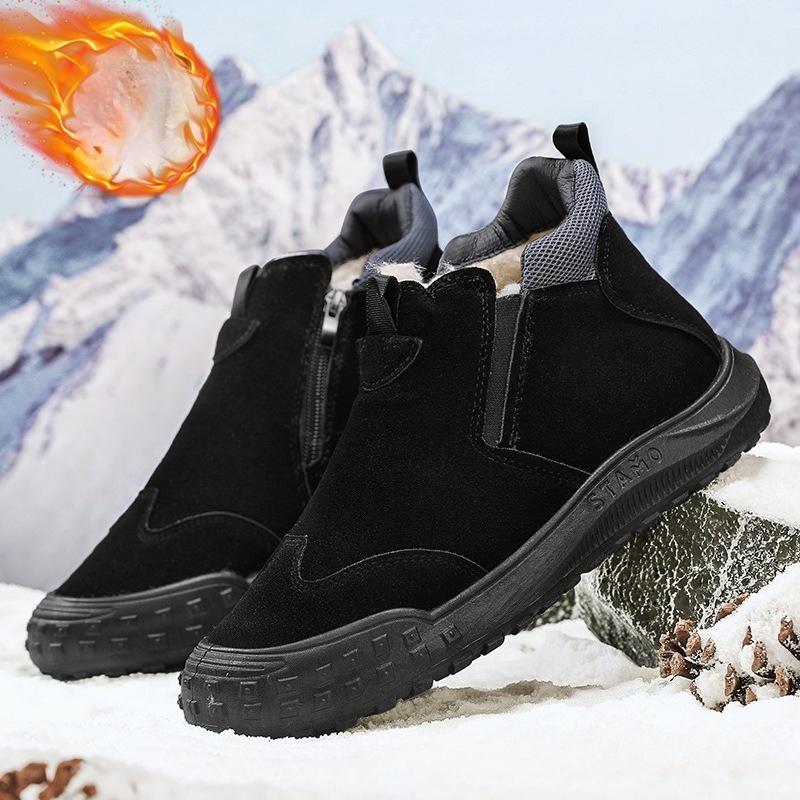 Зимние туфли с плюшем Мужские на толстой подошве Нескользящие Повседневные Спортивные Хлопковые туфли 39 чёрный 2580₽