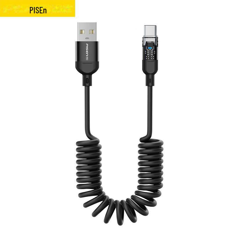 

PISEN Пружинный выдвижной кабель для зарядки USB-C для телефонов Huawei Android 1.2m TYPE-C 100w
