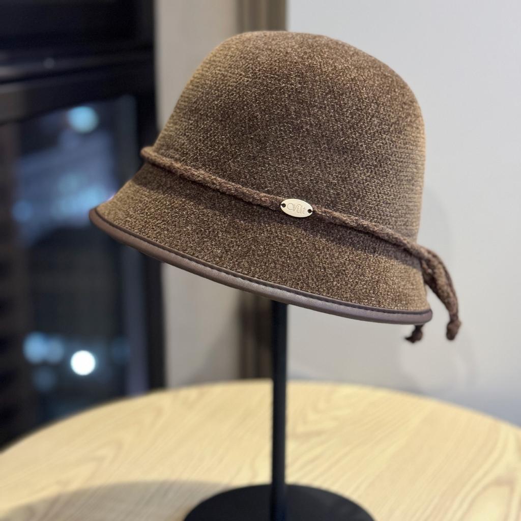 New Chenille Fisherman Hat for Women In Autumn and Winter Temperament Warm Basin Hat Simple Solid Color Bow Bucket Hat Trendy