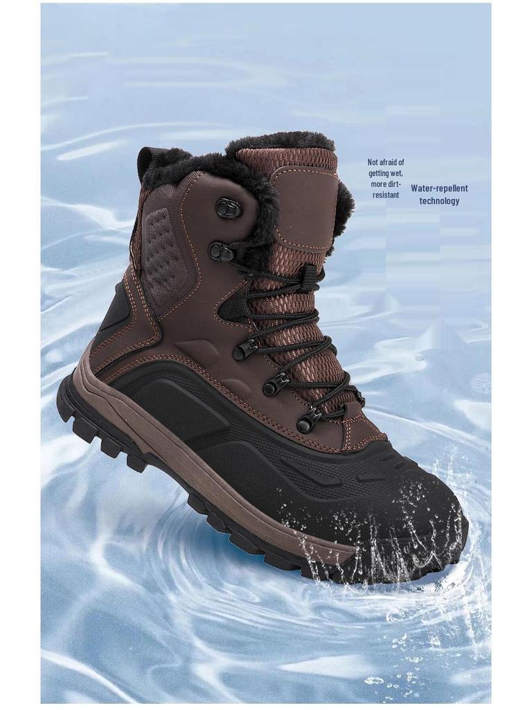 Men's 2025 Winter High-Top Plush Hiking Shoes: Non-Slip, Waterproof, Warm Cotton Footwear for Outdoors
